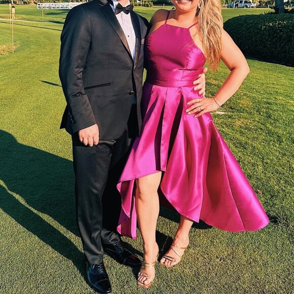 LULUS | LIKE NEW | Broadway Show Magenta High-Low Maxi Dress | Pre-Hemmed | SZ L - Picture 4 of 4